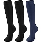 CLOSEMATE Womens Soft Knee High Long Dress Socks Combed Cotton and Comfortable Elastic Cuff 3 Pairs