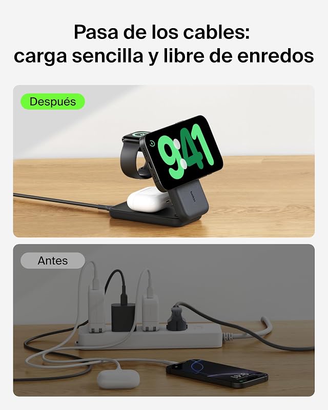 Carregador sem fios UltraCharge 3 em 1 Qi2, 25W, carregador magnético compatível com MagSafe, estação de carregamento para iPhone 17, Air, Apple Watch, AirPods, Pixelsnap, adaptador de 45W - Preto