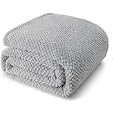 Whale Flotilla Queen Size Fuzzy Fleece Blanket for Bed, 90x90 Inch Fluffy Warm Soft Jacquard Blankets for All Season, Lightweight and Cozy, Light Grey