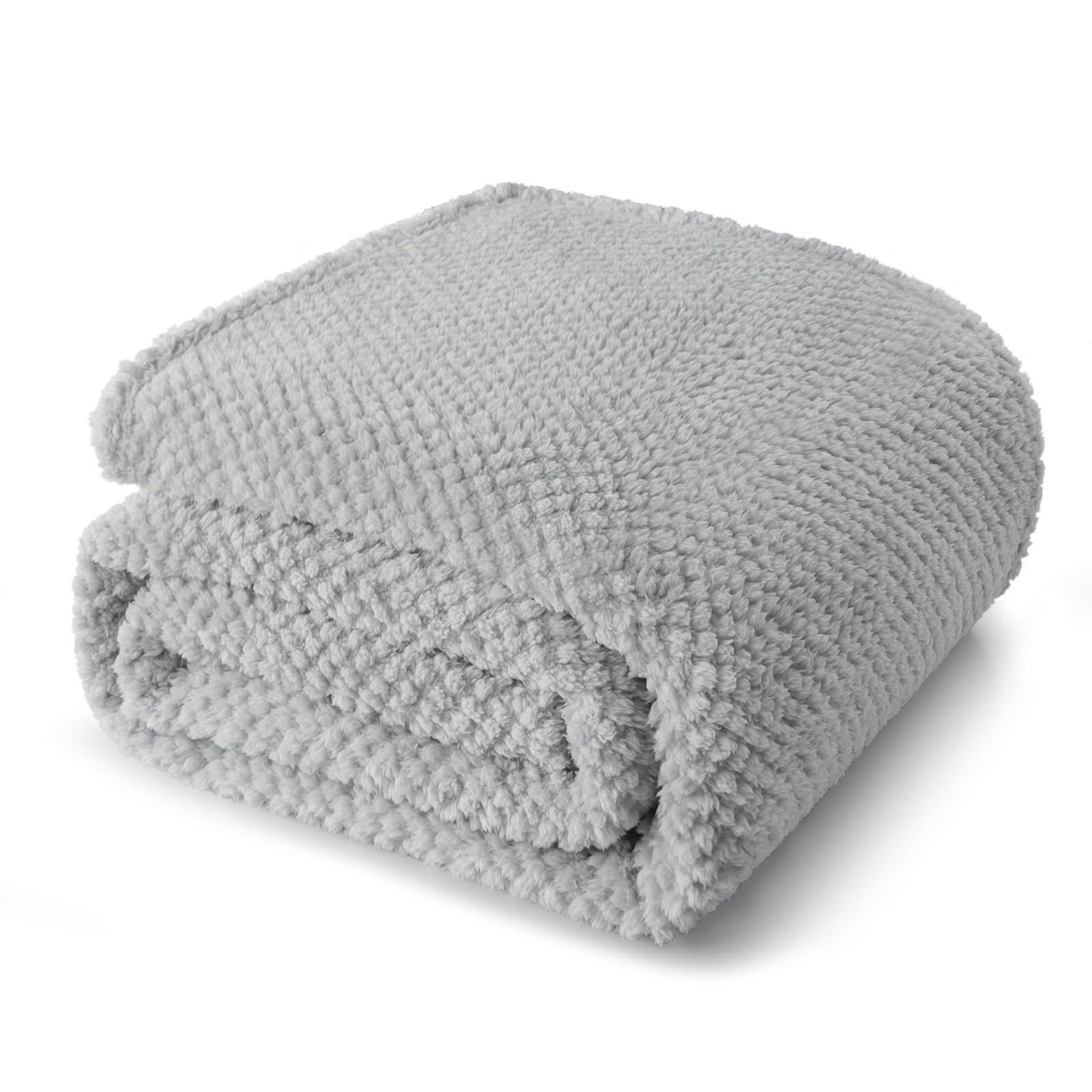 Whale Flotilla Double Size Fuzzy Fleece Blanket for Bed, 150x200 CM Fluffy Warm Soft Jacquard Bed Blankets for All Season, Lightweight and Cozy, Light Grey