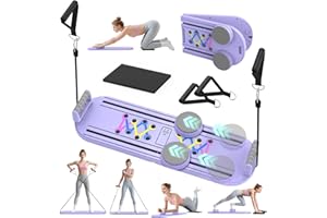 LAZOLLOA Pilates Board Pilates Reformer Set for Women, 4 in 1 Foldable Pilates Equipment with Timer, Portable Pilates Machine for Home Workout, Fitness, Exercise, Ab, Core