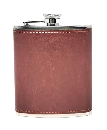 Bridge2shopping Brown Leatherite Stainless Steel Hip Flask, 7 OZ (207 ML) - Liquor Bottle