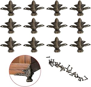 OwnMy 12 PCS Antique Brass Jewelry Box Feet Leg Wood Case Corner Protector Decorative Furniture Legs for DIY Jewelry Chest Gift Box Wood Box (4 Leaves - S)