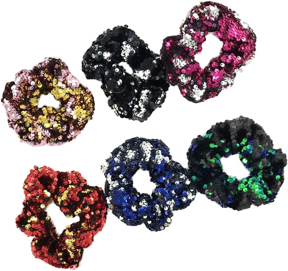 Lurrose 12pcs Sequins Hair Tie Flash Double Elastic Ponytail Holder Stretch Hair Tie for Women Girls Random Color - Image 3