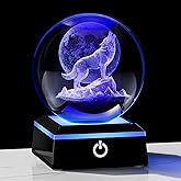 Qianwei Wolf Gifts: 3D Crystal Ball - 3.14'' Laser Decor Glass Animals Figurines Statue & Night Light
