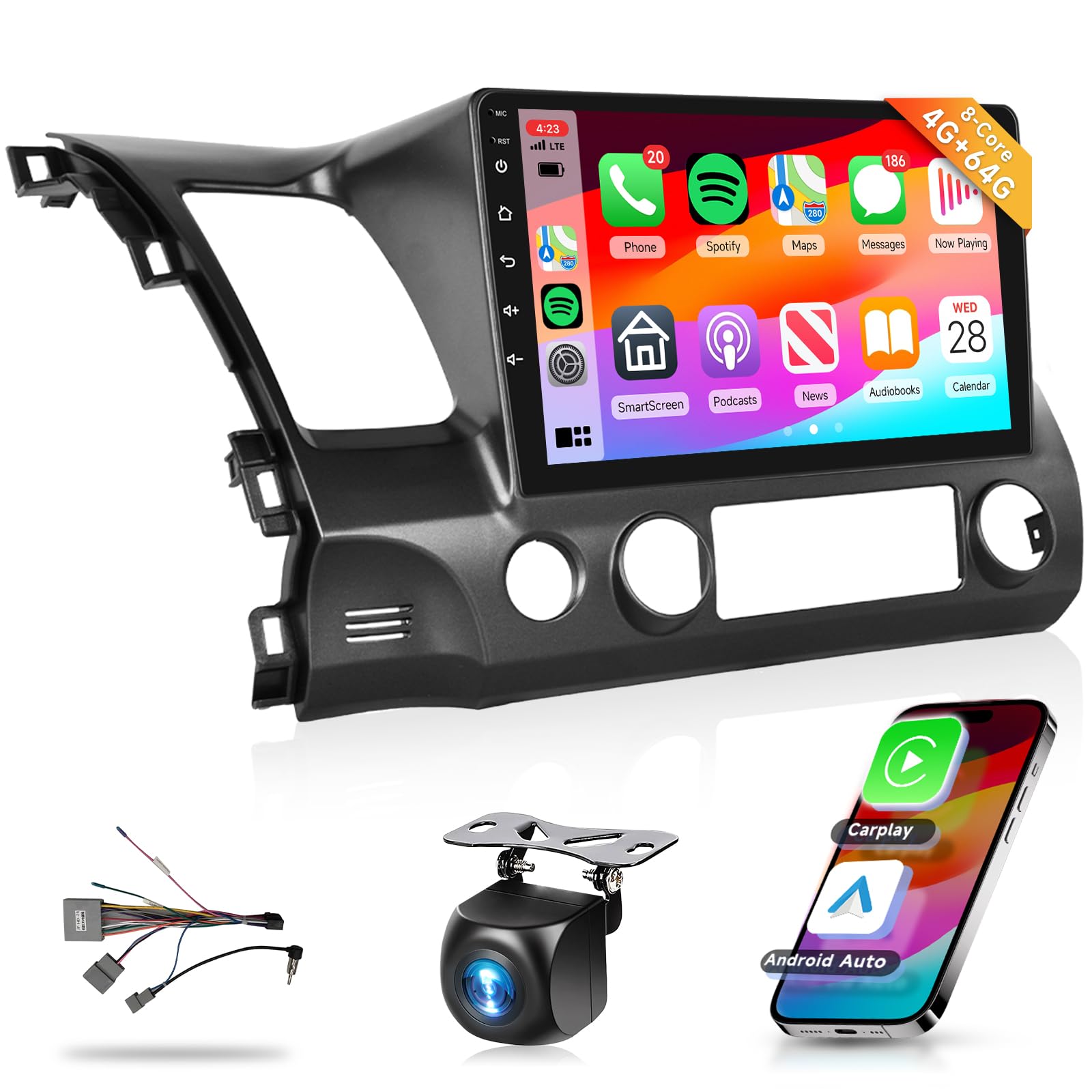 Photo 1 of 8 Core 4G+64G Car Radio Stereo for Honda Civic 2006-2011 with 10.1" 1280 * 720 IPS Touch Screen/DSP 46EQ/Wireless CarPlay/Android Auto/BT 5.0/GPS/FM/RDS/WiFi/4G LET/MirrorLink/Backup Camera