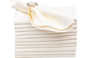Gala Houseware Ivory Cloth Napkins 18x18 Inch, Set of 12, Washable Reusable Spun Polyester Dinner Napkins for Weddings, Banqu