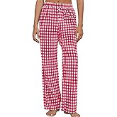 Flygo Womens Pajama Pants Wide Leg Gingham Lounge Pants Plaid Cotton Pajama Bottoms with Pockets