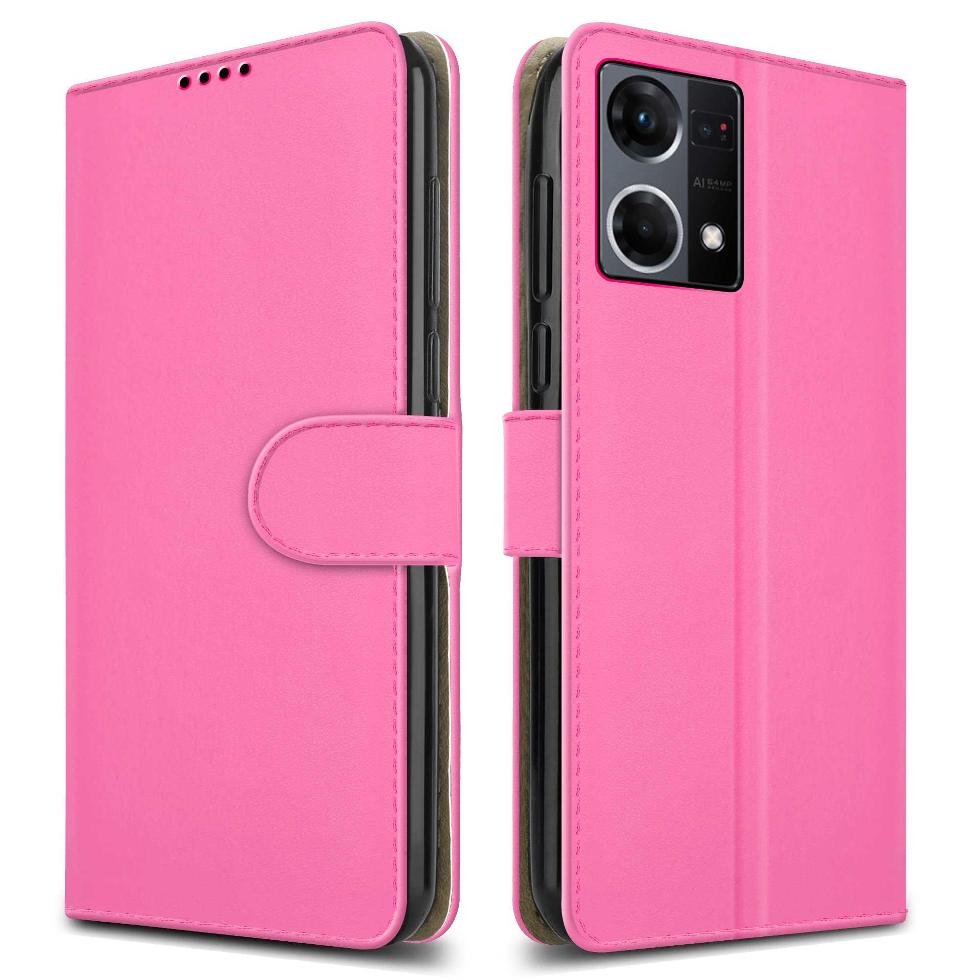 For Oppo Reno 7 4G Leather Phone Case, Magnetic Closure Full Protection Book Folio Design, Wallet Case Cover [Card Slots] and [Kickstand] For Oppo Reno 7 4G (6.43") - Pink