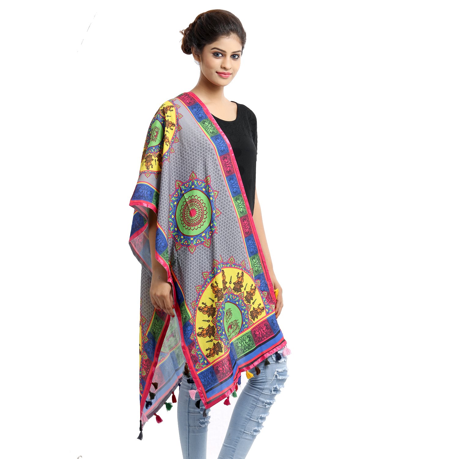 grishti saptrangi women's multicolor satin stole