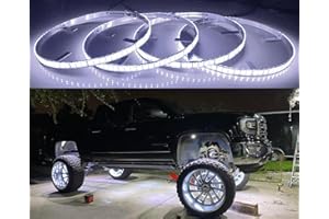 YDZWAVUI 4PCS 17.5" Double Row Wheel Rim Lights Pure White Cold White LEDs IP68 Strobe Flash Breathe LED Wheel Well Lights Light Up for Truck Vehical Bluetooth Control