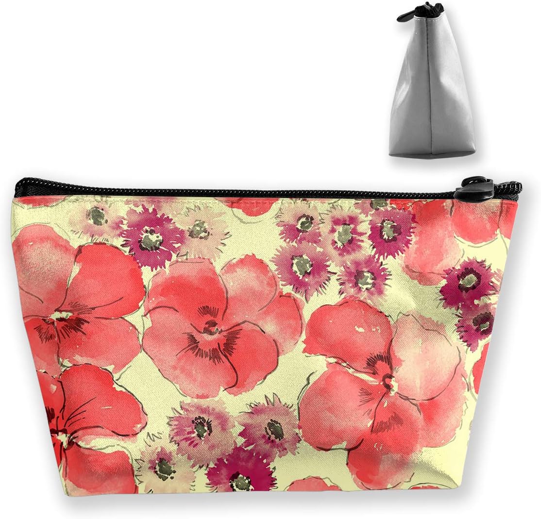 Makeup Bag Trapezoidal Storage Bag Flower Red Pattern Portable Cosmetic Bag Ladies Mobile Travel Bag