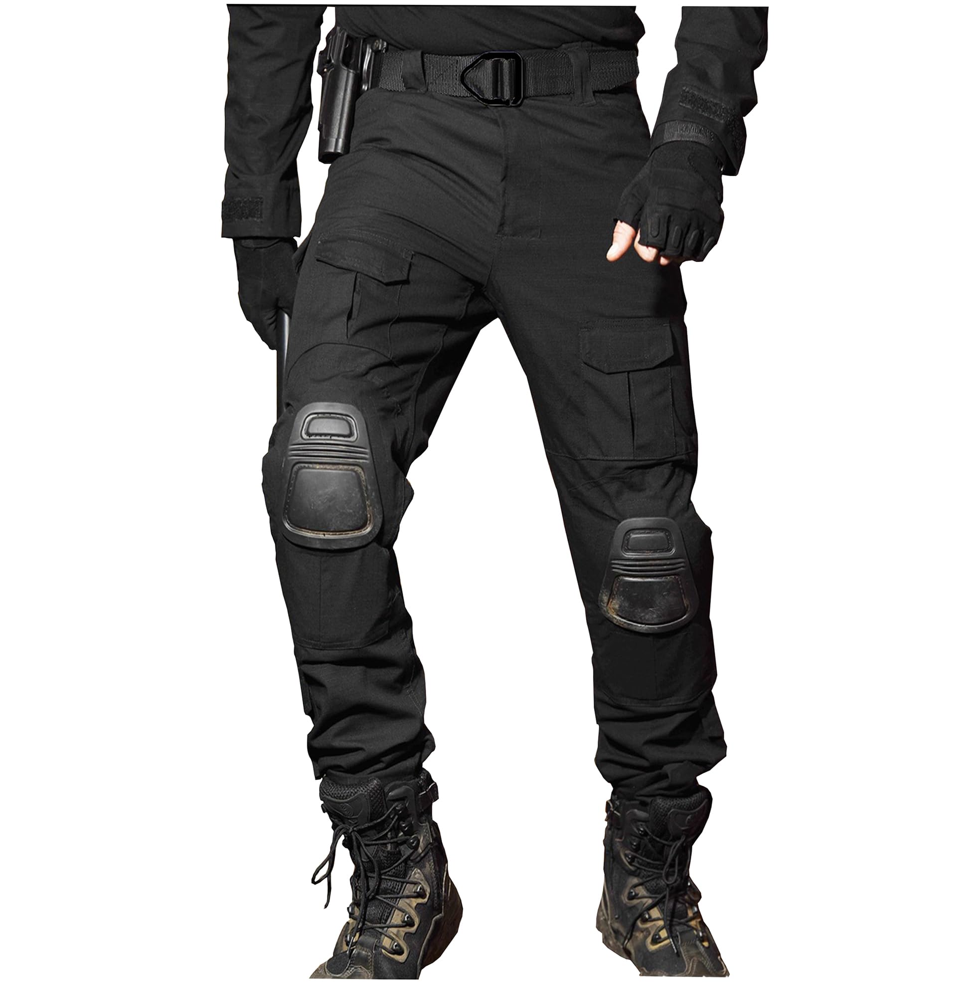 WISEONUS Men's Combat Pants Airsoft Trousers Paintball Shooting Multi-Pocket Work Hiking Hunting Tactical Pants (UK, Alpha, XXL, Regular, Regular, Black) — image 1