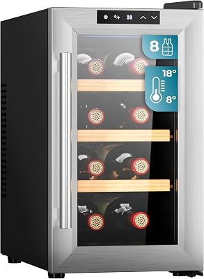 Enoteca 8 bottiglie Bolero GrandSommelier 830 CoolWood, Termoelettrica, Basso livello sonoro e alte prestazioni, Temperatura regolabile: 8-18 °C, Pannello di controllo touch, Display,