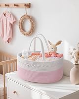 Maliton Nappy Caddy Cotton Rope Newborn Essentials Pink Nursery Organizer view 4