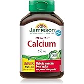 Jamieson Mega Cal Calcium 650 mg Caplets, Combines 5 Forms of Calcium, Helps Prevent Bone Loss and Osteoporosis, Supports Bon