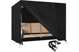 Sqodok Patio Swing Cover, Durable 600D Oxford Porch Swing Canopy Cover with Zippers and Buckles, Outdoor 3-Seater Waterproof Garden Hammock Glider Covers, Windproof(Black, 87L x 49W x 67H inch)
