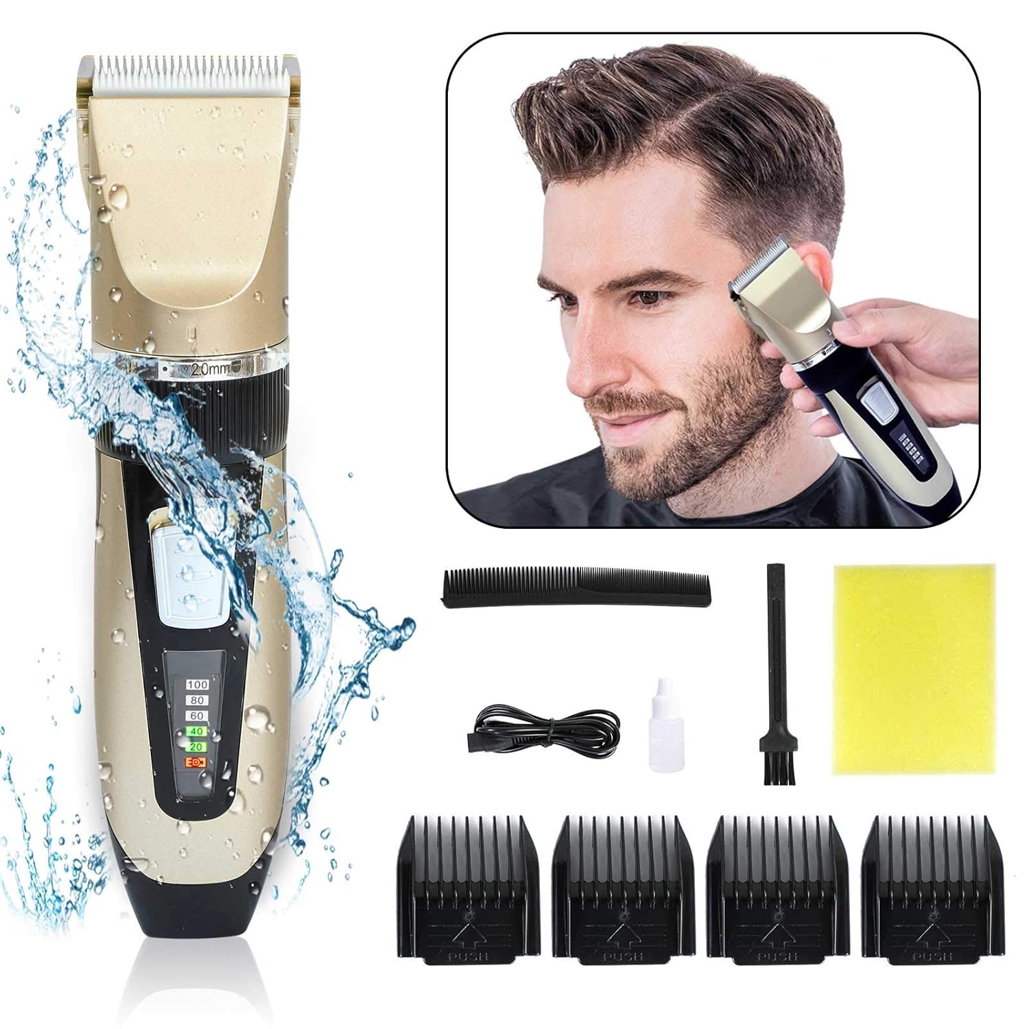 Aksice Hair Clippers for Men Cordless Rechargeable Hair Trimmer with Titanium & Ceramic Blades Adjustable Electric Haircut Machine Beard Trimmer Hair Cutting and Grooming Kit