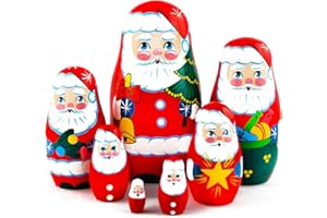 MATRYOSHKA&HANDICRAFT Christmas Santa Nesting Dolls 7 pcs - Santa Claus Christmas Decoration Doll Gifts Ideas