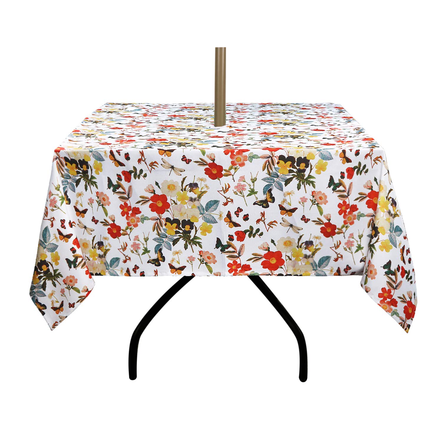 ColorBird Spring Bloom Botanical Print Outdoor Tablecloth Water Resistant Spillproof Polyester Fabric Table Cover with Zipper Umbrella Hole for Patio Garden Tabletop Decor, 60" Square, Zippered