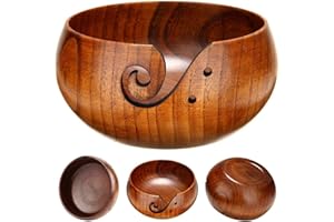 Joyeee Handmade Yarn Bowl, 6.3'' Crafted Wooden Yarn Storage Bowl with Carved Holes & Drills Holes Crocheting Knitting Bowl Yarn Holder Gift for Knitting Crochet Enthusiasts