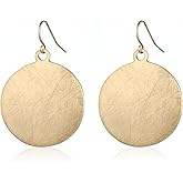HONGYE Brushed Gold Silver Rose Gold Colored Round Disc Shaped Drop Earring Hook Earring