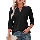 ATHMILE Womens V Neck 3/4 Sleeve T Shirts Spring Summer Tops Tunic Casual Tees Henley Beach Vacation Basic Fashion Clothes