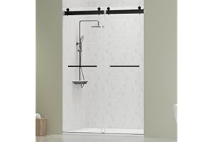 DELAVIN 44"-48"W x 75"H Frameless Shower Door, Double Sliding Shower Door, 5/16"(8mm) Clear Tempered Glass, Noiseless Shatterproof Shower Doors with Square Rail, Stainless Steel, Aluminum, Matte Black