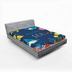 Ambesonne Cartoon Fitted Sheet, Underwater Graphic