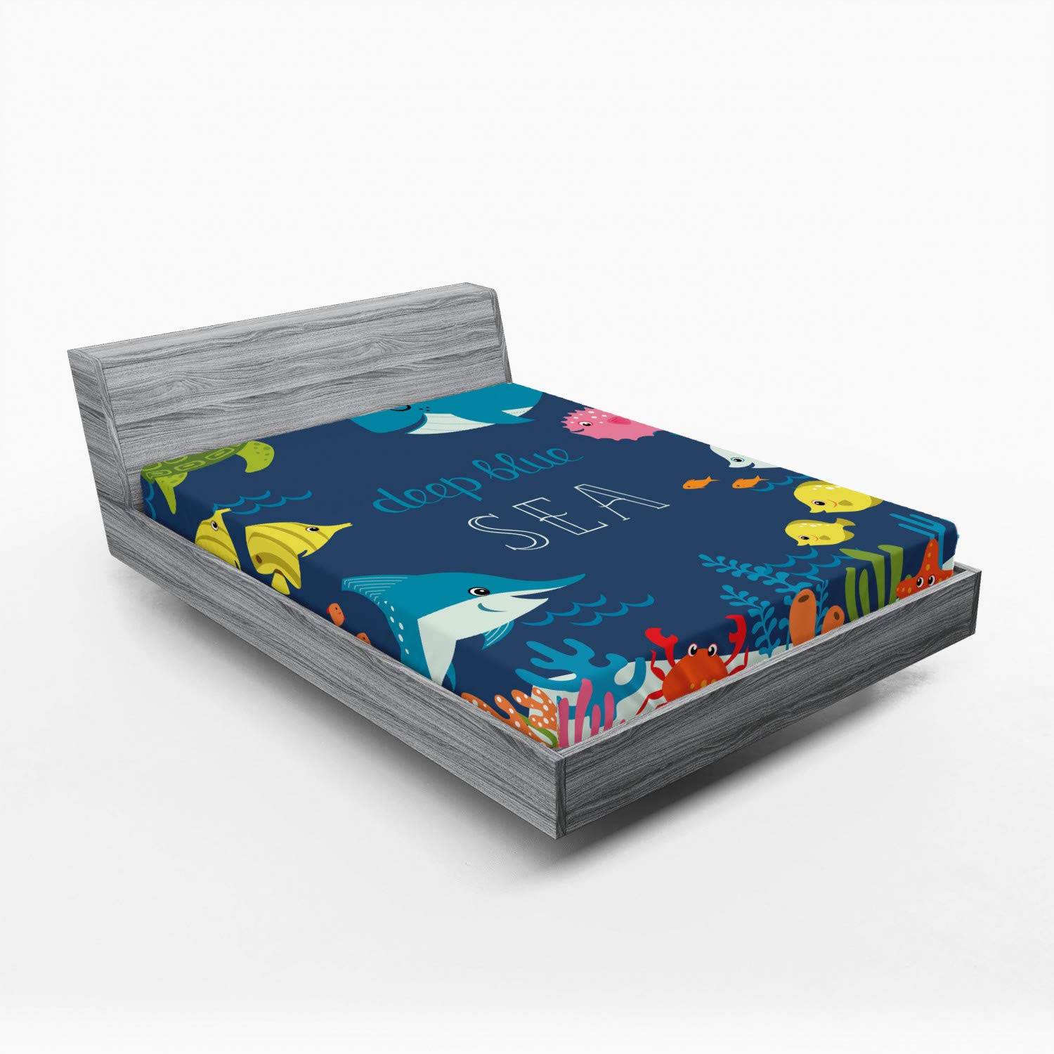 Ambesonne Cartoon Fitted Sheet, Underwater Graphic