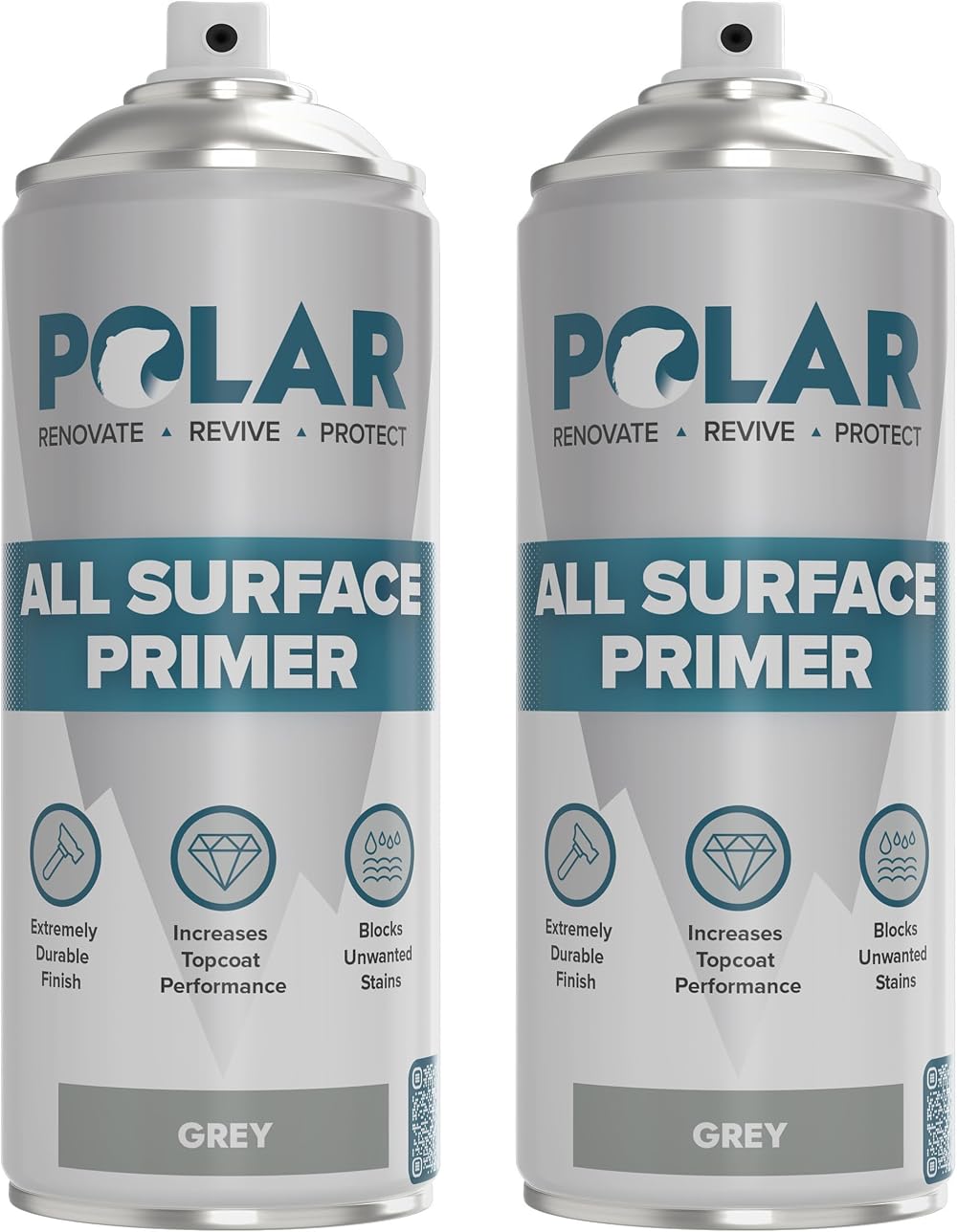 Polar All Surface Primer Spray Paint 2 x 400ml Grey Matt - Quick Drying