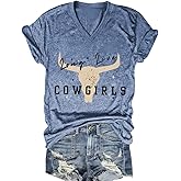 Western Country Shirt for Women Cowgirl Cartoon Boots V Neck Short Sleeve Tops Vintage Cowboy Graphic Tees