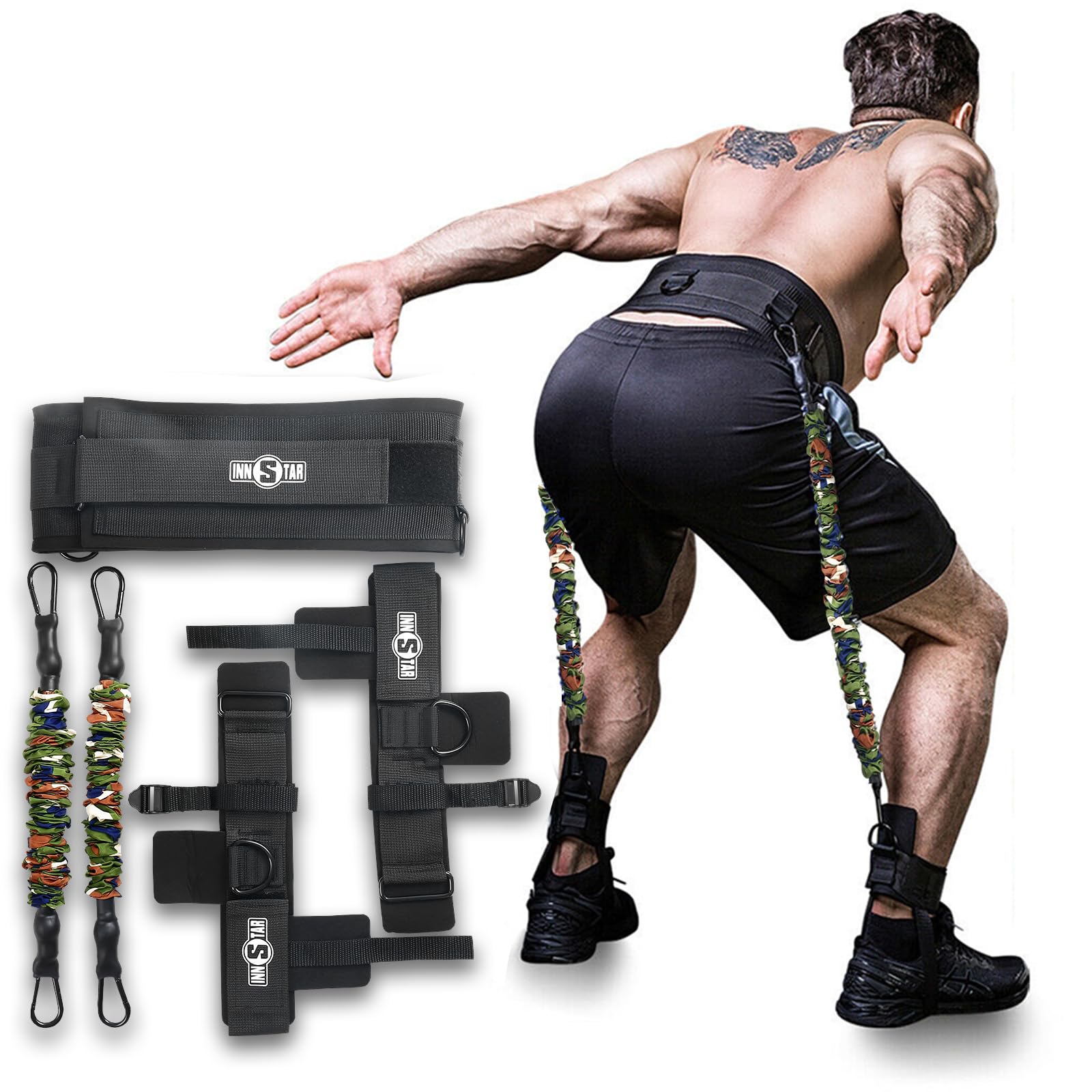 INNSTAR Booty Resistance Band Vertical Jump Trainer Leg Strength Resistance Bands Set for Basketball Triple Jump Football Volleyball Training Provide, Substitute for Plyometric Jump Box (Green 90LBS)