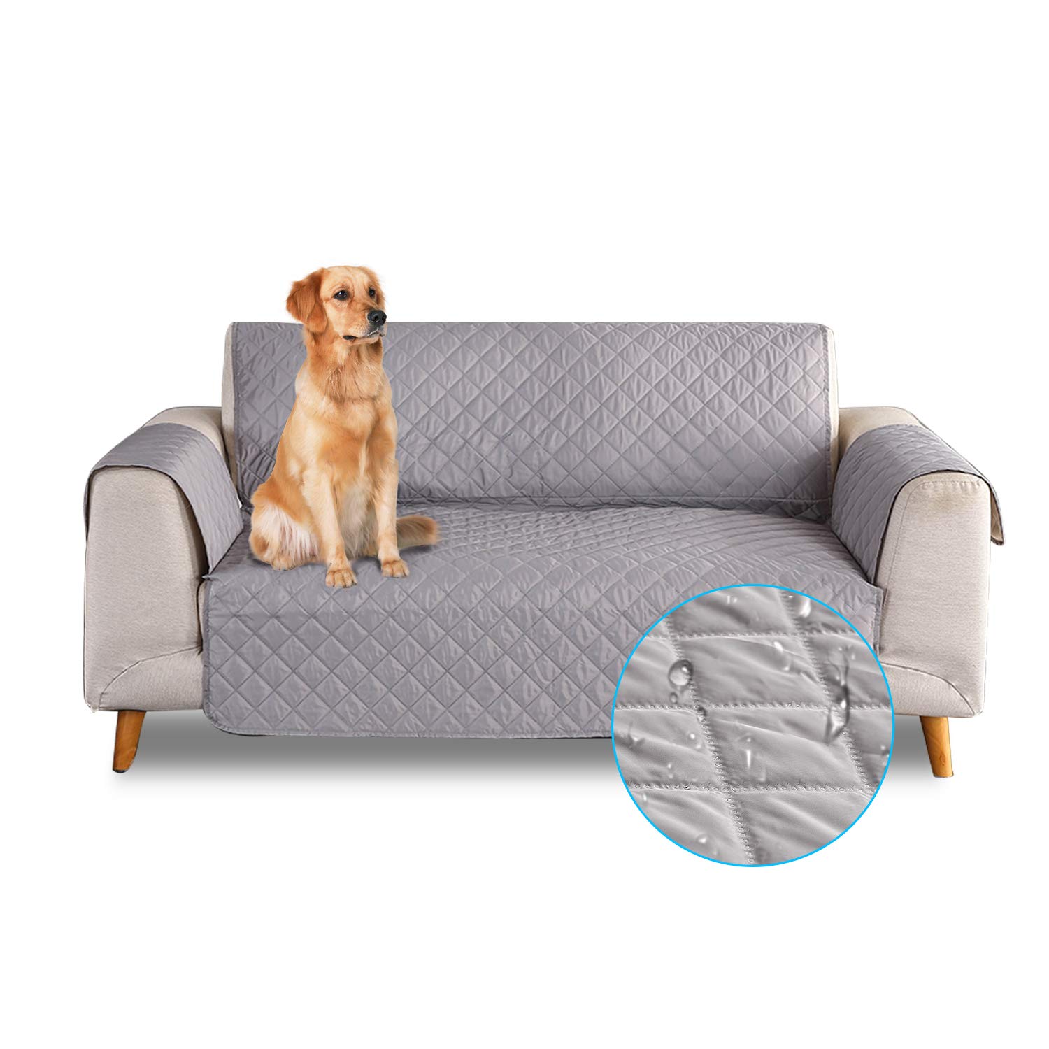 PETCUTE Sofa cover waterproof sofa slipcovers Anti Slip armchair covers Quilted Couch Slipcover Sofa Protector for dog pets Gray 2 Seater