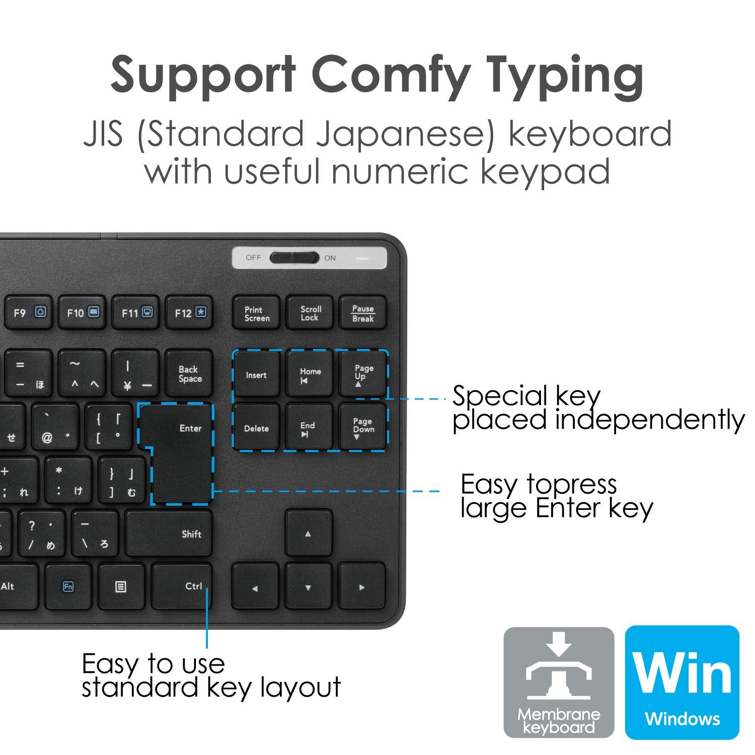 Elecom TK-FDM109MBK Wireless Keyboard (Receiver Included) Membrane Thin Compact Keyboard with Mouse Black