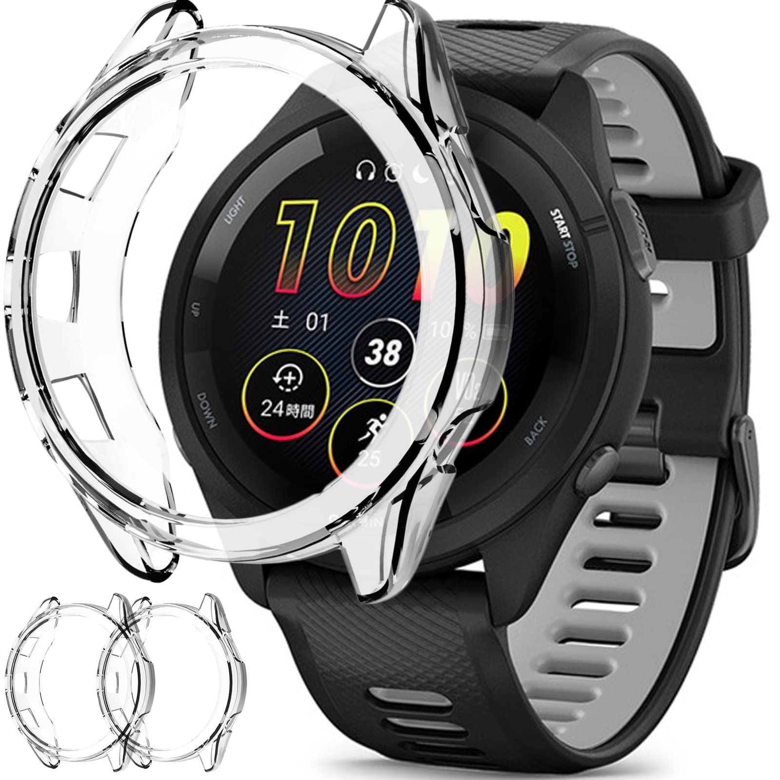 [2 Pack] Miimall Compatible with Garmin Forerunner 265 Case, Soft TPU Frame(Without Screen Protector) Ultra-Thin Shockproof Protective Bumper Case Cover for Forerunner 265, Clear+Clear
