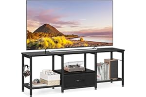 Casaottima 47" TV Stand with Open Storage Shelves for 43, 50 Inch TV, Entertainment Center with Fabric Drawers, TV Console Table with Soundbar Shelf TV Stand for Living Room Bedroom, Pure Black