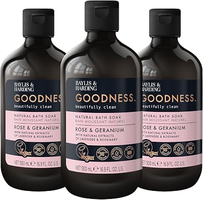 Baylis & Harding Rose Geranium Bath Soak 500ml x3 Vegan Natural Plant-Based