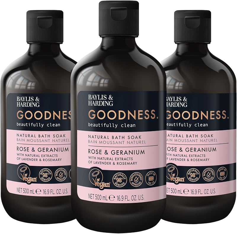 Baylis & Harding Rose Geranium Bath Soak 500ml x3 Vegan Natural Plant-Based
