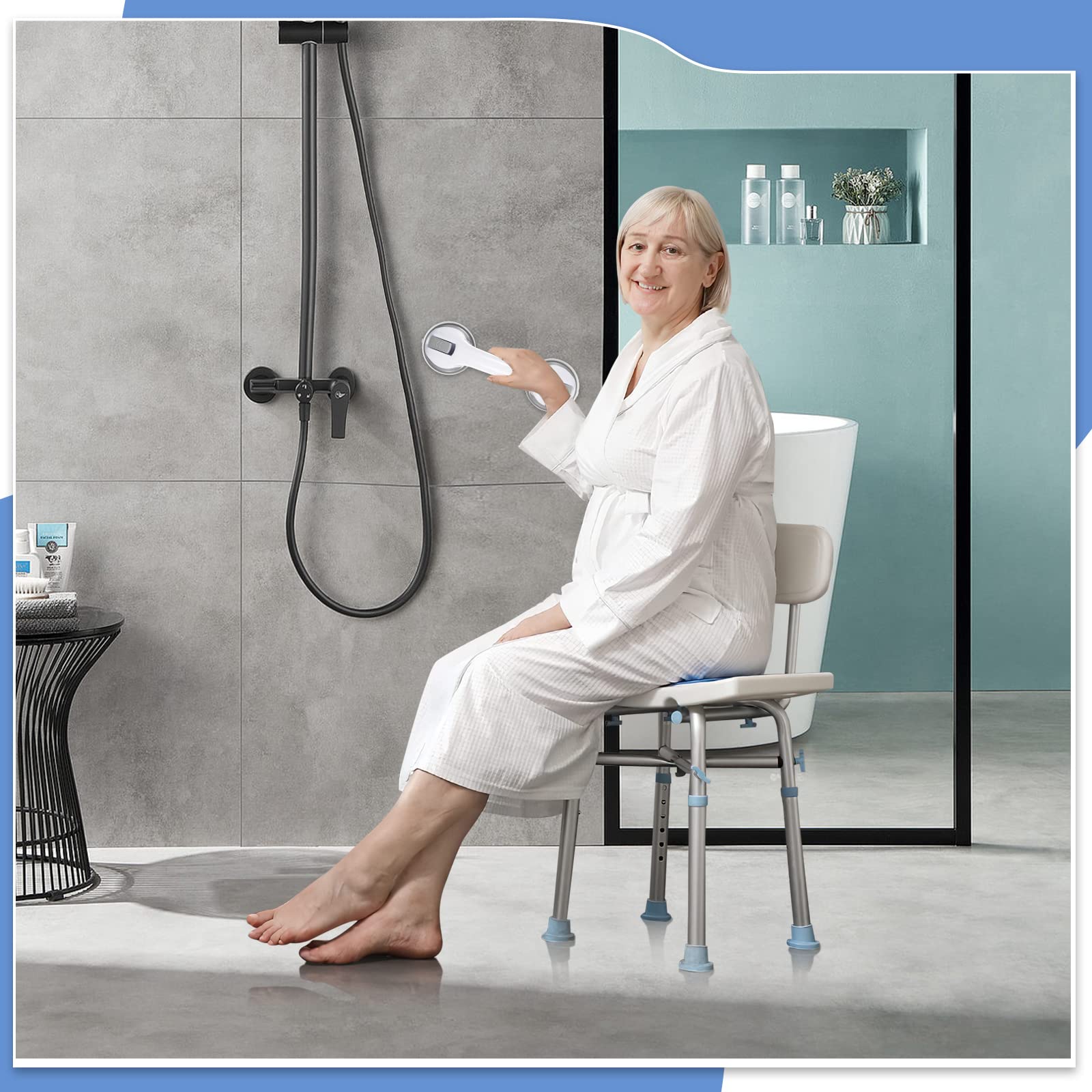 Grab Bars for Bathtubs and Showers, 12 Inch Shower Handle Strong Suction Cup Grab Bar for Shower Chair Stool, Bathroom Safety Bar for Seniors, Elderly, Handicap (2 Pack)