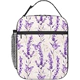 ainori Reusable Lavender Lunch Box for Kids Girls Boys Women Adult, Insulated Floral Butterfly Lunch Bag,Polyester Cooler Flower Handbags Case for School Picnic Work Travel Beach or Hiking