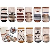 Exegawe Baby Non Slip Socks Winter 5 Pairs Kid Thick Warm Crew Socks with Grips