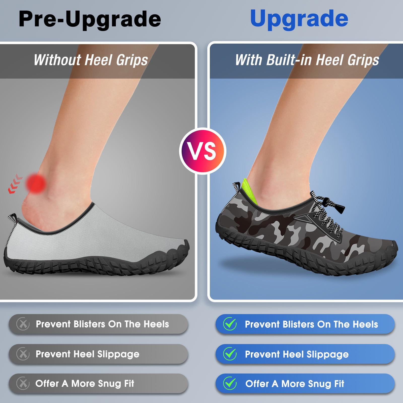 Built-in Heel Grips Water Shoes for Kids Girls Boys Hiking Wide Barefoot Swim Beach Pool Big Kid