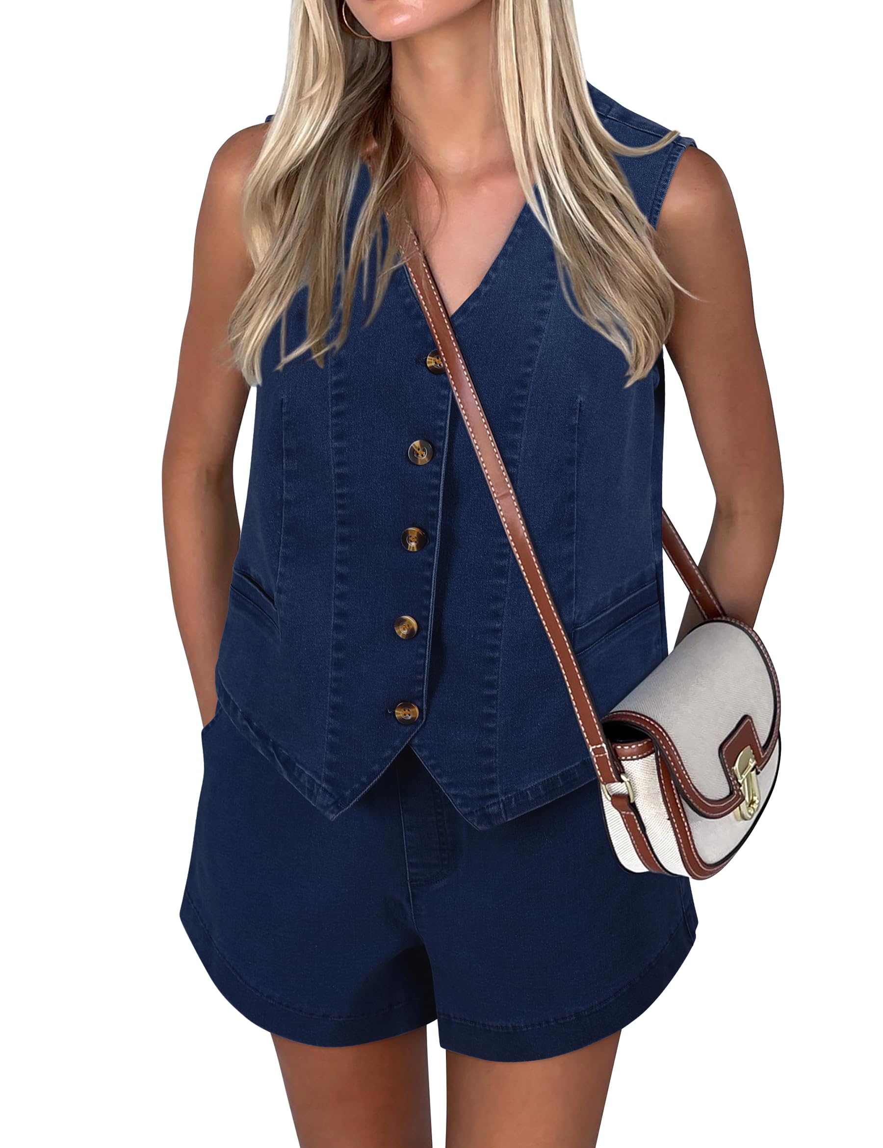 Photo 1 of ***PARTIAL SET/ MISSING SHORTS*** Nitzana Denim 2 Piece Sets for Women Summer Denim Outfit Matching Sets Jeans Shorts Sets Sleeveless Vest Two Piece Outfits 2025