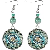 Bohemian Turquoise Earrings for Women Vintage Boho Dangle Earrings with Mandala Tassel Teardrop Hoop Designs