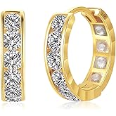 Small Solid 14K Gold Huggie Earrings for Women with White, Pink and Red CZs | Hypoallergenic Cubic Zirconia Hoops with Diamond Cut in 11MM, 14MM and 18MM by MAX + STONE