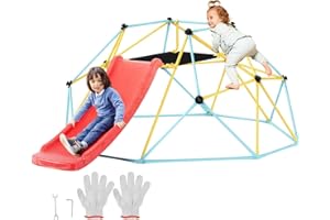 VEVOR Climbing Dome, 8FT Geometric Dome Climber with Slide, for Kids 3 to 9 Years Old, Jungle Gym Supports 600LBS and Easy As