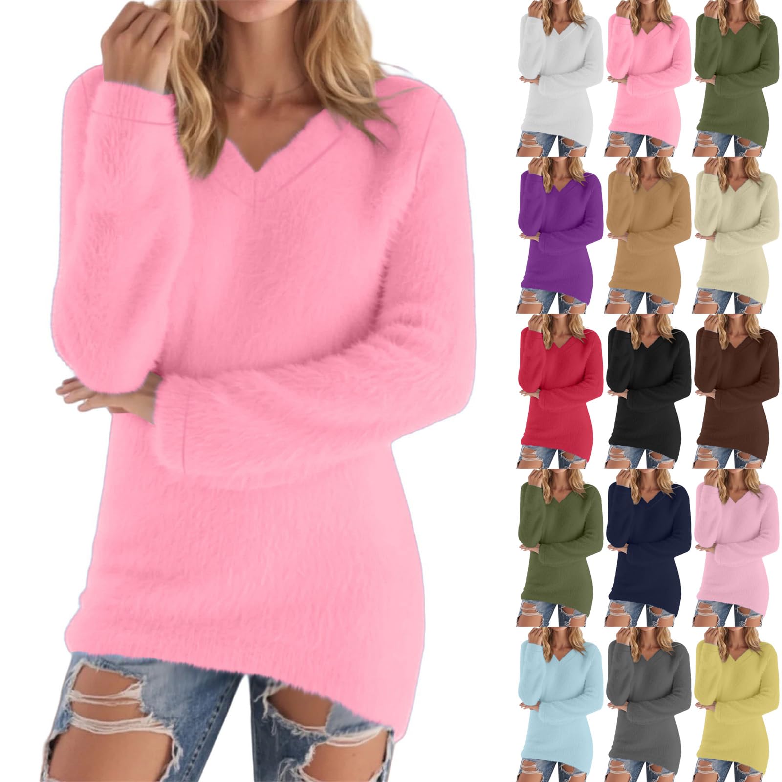 Sherpa Shirts for Women Womens Fleece Tops 2025 Casual V-Neck Long Sleeve Thermal Pullover Shirts Fashion Soft Fuzzy Sweater Winter Clothes