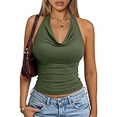 Trendy Queen Halter Tops for Women Going Out Summer 2026 Fashion Cowl Neck Backless Top Sexy Cute Y2K Basic Vacation Clothes