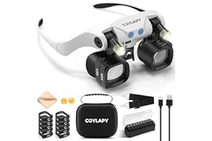 COYLAPY Magnifying Glasses for Close Work, Jewelers Magnifying Glass with Light & 5 Interchangeable Lens Pairs(2X 4X 6X 10x 13x), Headband Loupe Magnifier for Watch Repair,Crafts, w/Storage Case